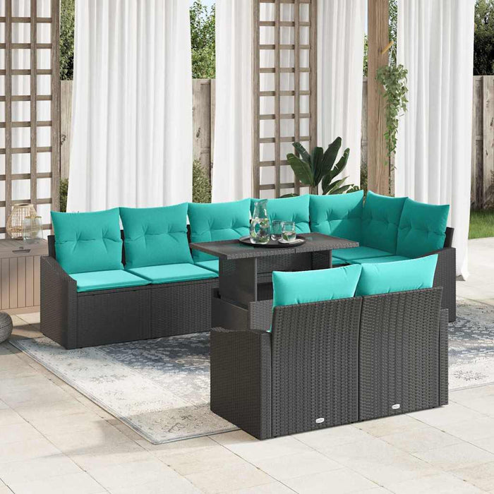 Set de canapele pentru grădină cu pernă 9 pcs Negru și Albastru WALTI