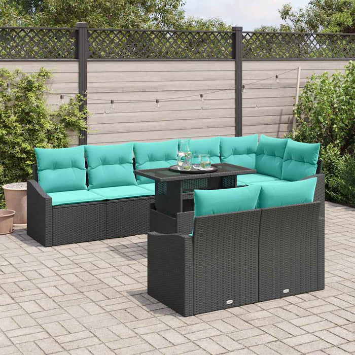 Set de canapele pentru grădină cu pernă 9 pcs Negru și Albastru WALTI
