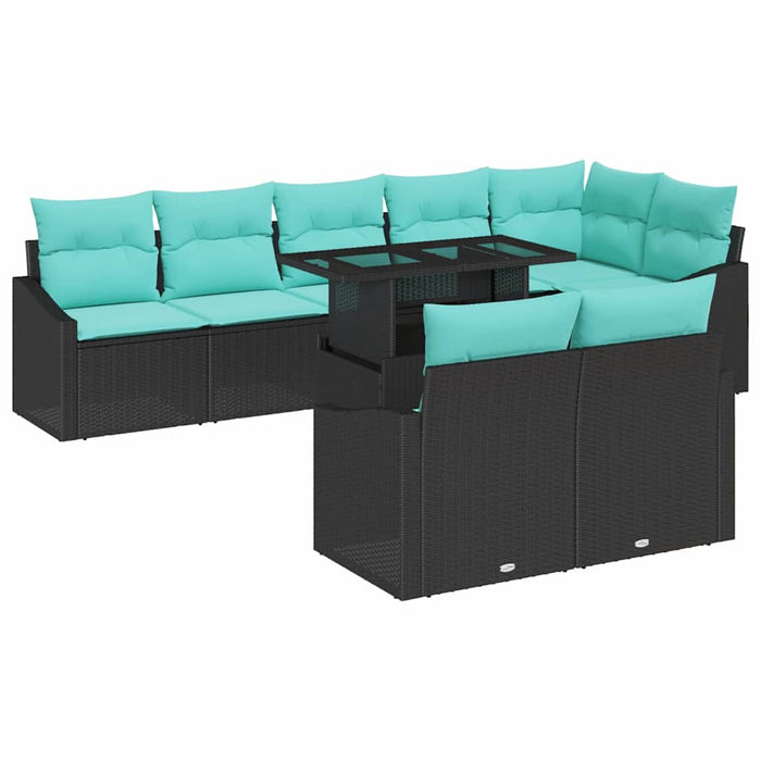 Set de canapele pentru grădină cu pernă 9 pcs Negru și Albastru WALTI