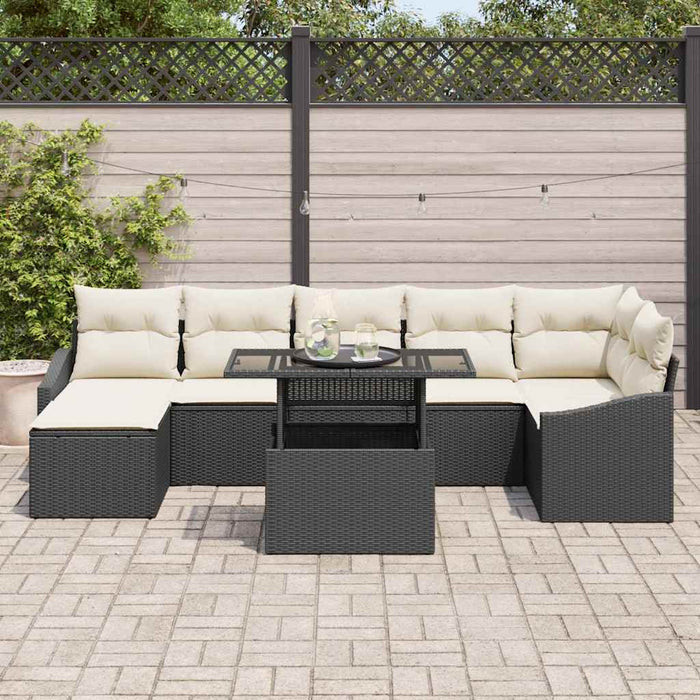 Set de canapele pentru grădină cu pernă 8 pcs negru și crem - WALTI WALTI