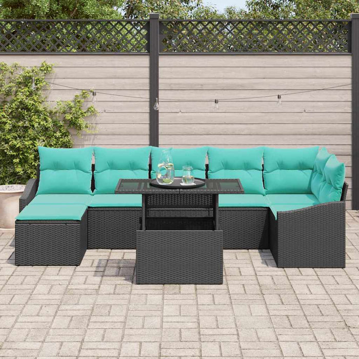 Set de canapele pentru grădină cu pernă 8 pcs Negru și Albastru WALTI