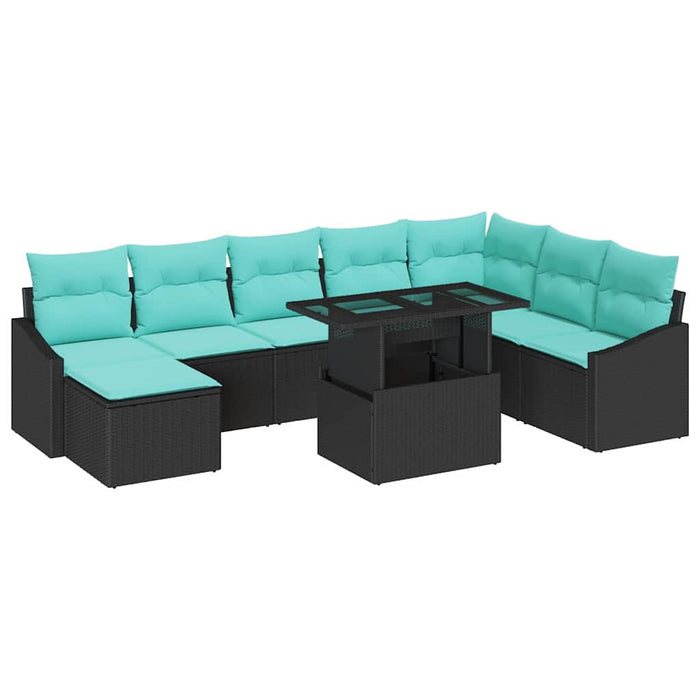 Set de canapea cu pernă 9 pcs Negru și Albastru poliratan WALTI