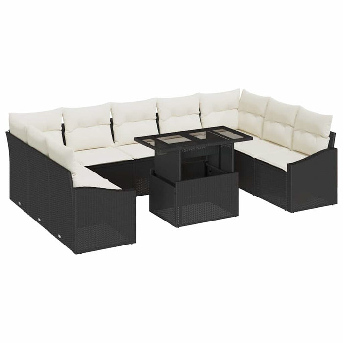 Set de canapele pentru grădină cu pernă 10 pcs negru și crem - WALTI WALTI