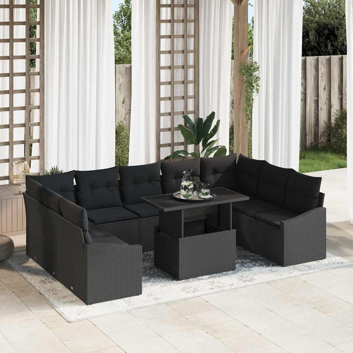 Set de canapea cu pernă Manual 10 pcs Negru poliratan - WALTI WALTI