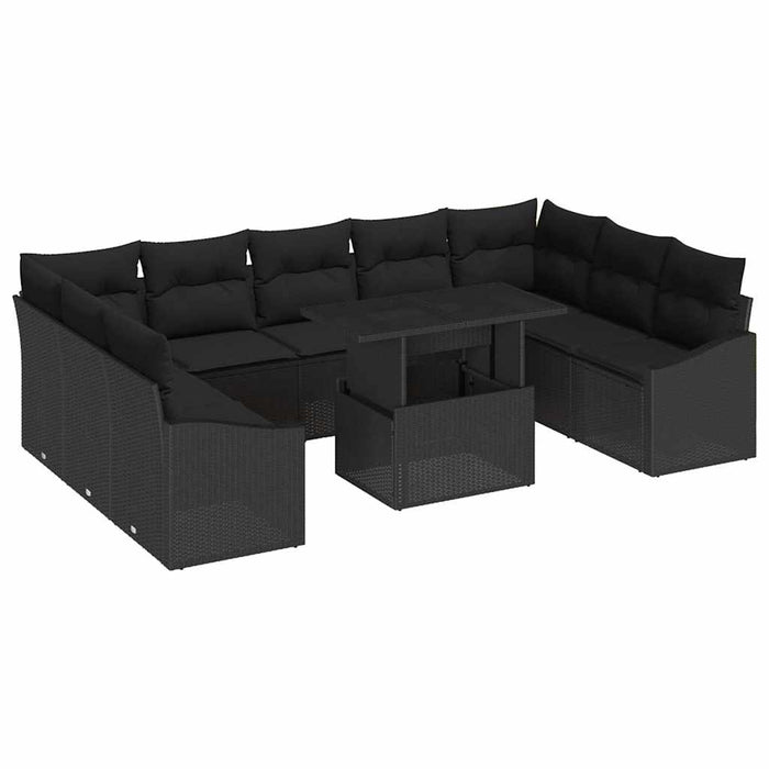 Set de canapea cu pernă Manual 10 pcs Negru poliratan - WALTI WALTI