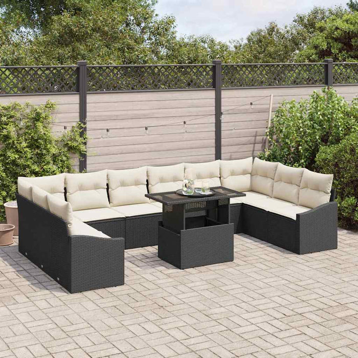 Set de canapele pentru grădină cu pernă 11 pcs negru și crem - WALTI WALTI