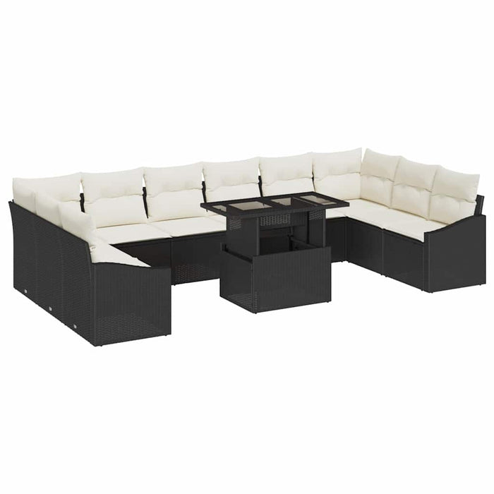 Set de canapele pentru grădină cu pernă 11 pcs negru și crem - WALTI WALTI