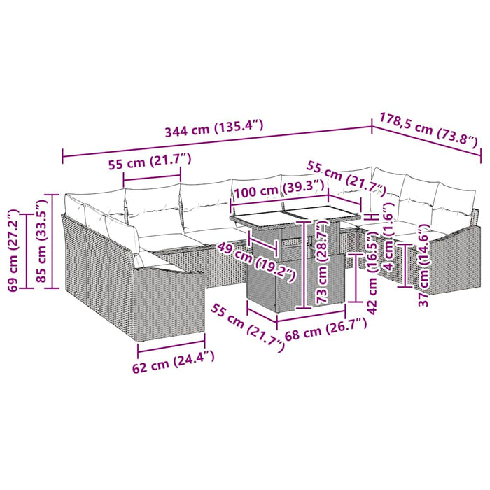 Set de canapele pentru grădină cu pernă 11 pcs maro și crem - WALTI WALTI