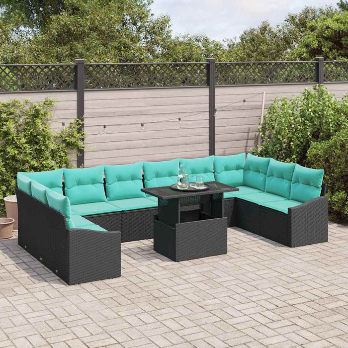 Set de canapea cu pernă 11 pcs Negru și Albastru poliratan WALTI