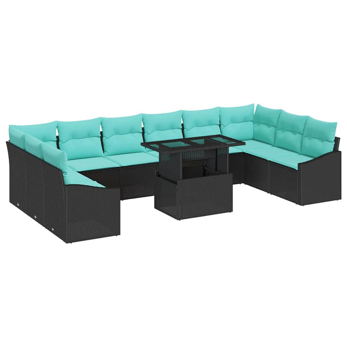 Set de canapea cu pernă 11 pcs Negru și Albastru poliratan WALTI