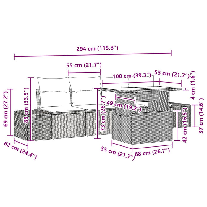 Set de canapele pentru grădină cu pernă 5 pcs negru și crem - WALTI WALTI