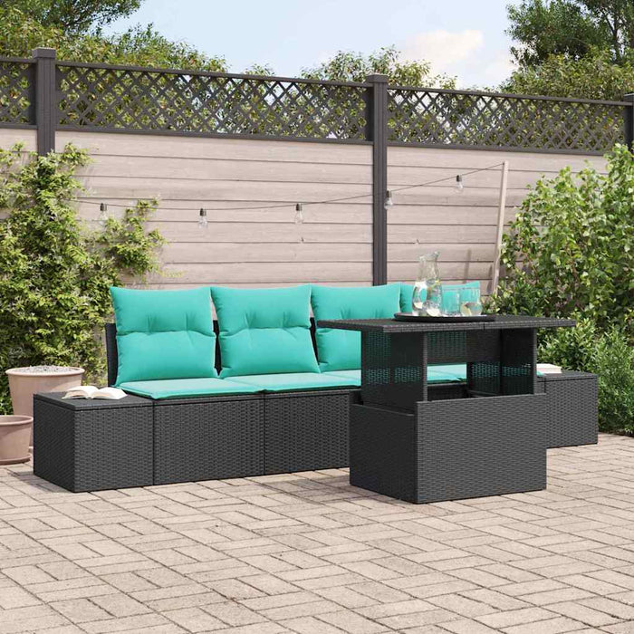 Set de canapea cu pernă 5 pcs Negru și Albastru poliratan WALTI