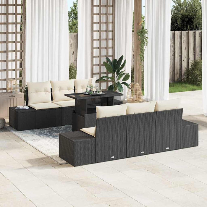 Set de canapele pentru grădină cu pernă 7 pcs negru și crem - WALTI WALTI