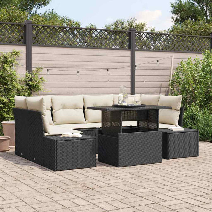 Set de canapele pentru grădină cu pernă 7 pcs negru și crem - WALTI WALTI