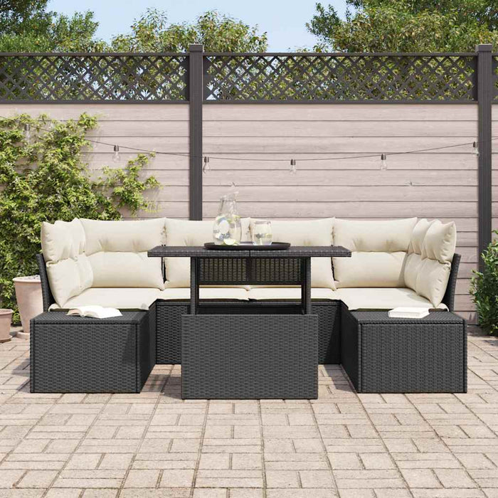 Set de canapele pentru grădină cu pernă 7 pcs negru și crem - WALTI WALTI