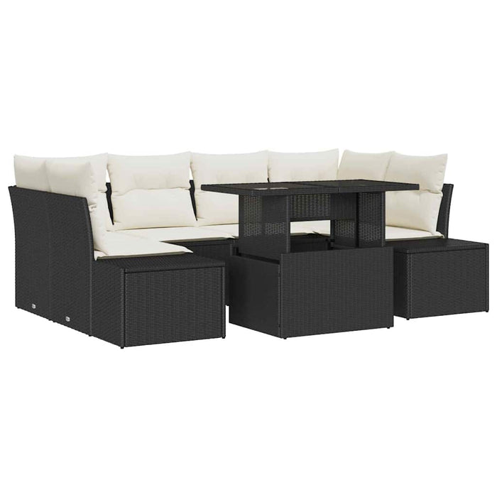 Set de canapele pentru grădină cu pernă 7 pcs negru și crem - WALTI WALTI
