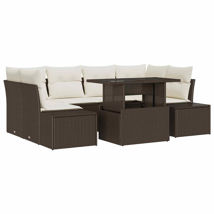 Set de canapele pentru grădină cu pernă 7 pcs maro și crem - WALTI WALTI