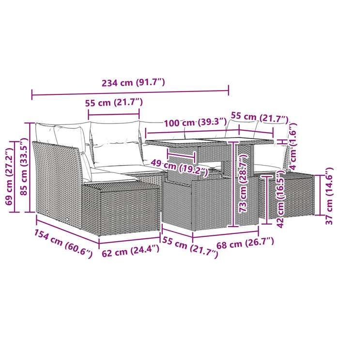 Set de canapea cu pernă Manual 7 pcs Maro și roșu poliratan - WALTI WALTI