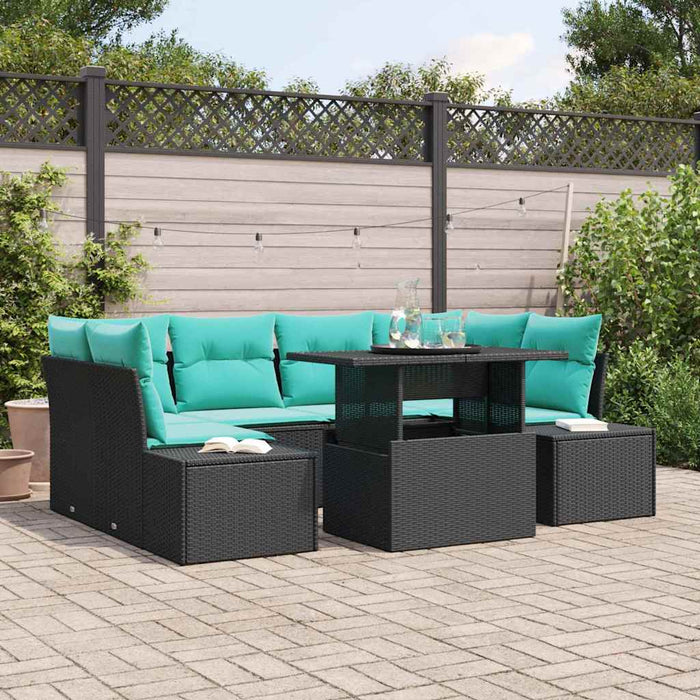 Set de canapea cu pernă 7 pcs Negru și Albastru poliratan WALTI