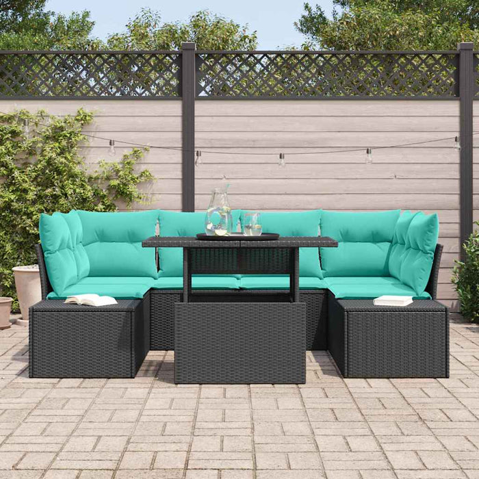 Set de canapea cu pernă 7 pcs Negru și Albastru poliratan WALTI