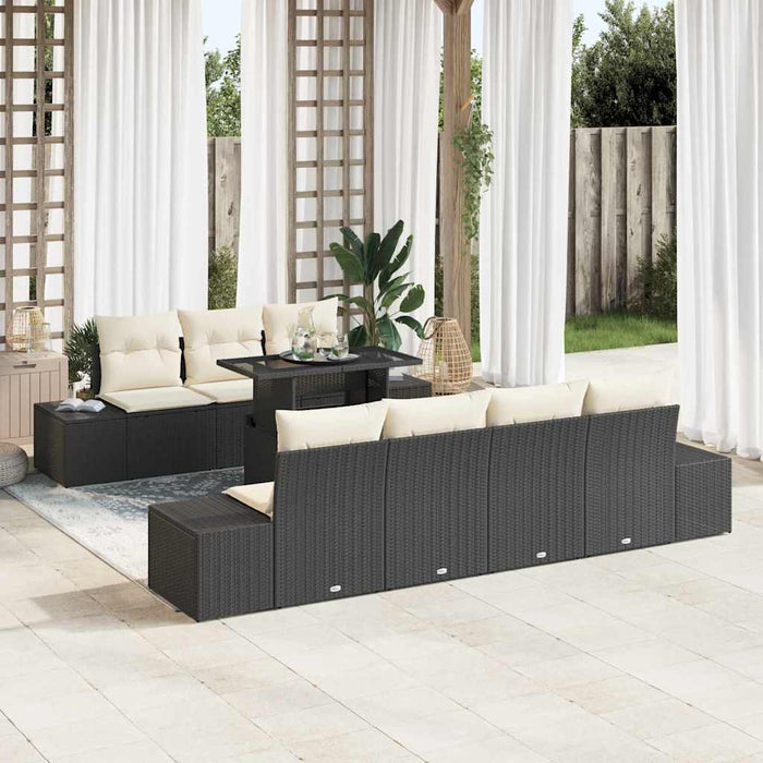 Set de canapele pentru grădină cu pernă 8 pcs negru și crem - WALTI WALTI