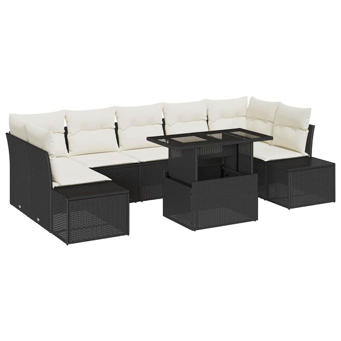Set de canapea 8 buc. Negru și Crem poliratan WALTI