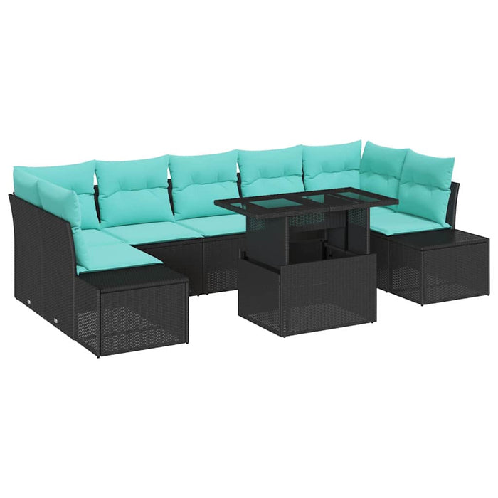 Set de canapele pentru grădină cu pernă 8 pcs Negru și Albastru WALTI