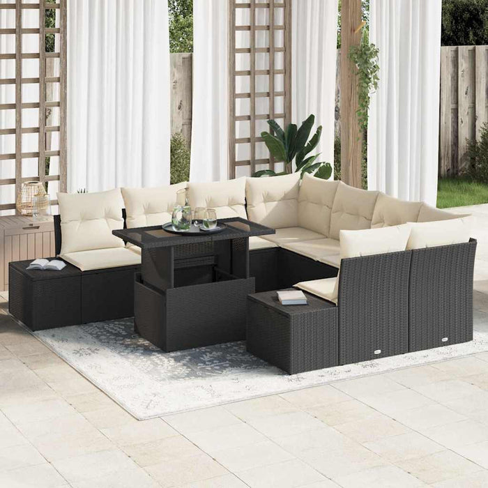 Set de canapele pentru grădină cu pernă 9 pcs negru și crem - WALTI WALTI