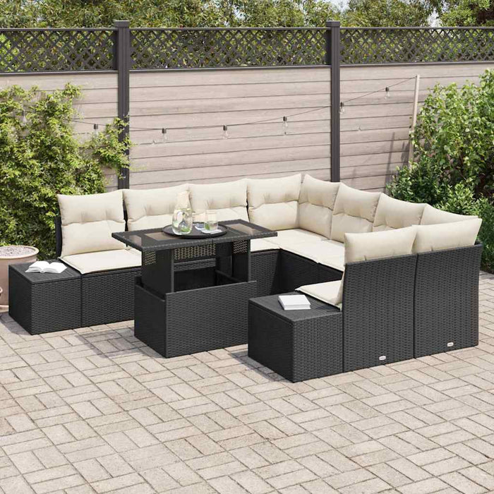Set de canapele pentru grădină cu pernă 9 pcs negru și crem - WALTI WALTI