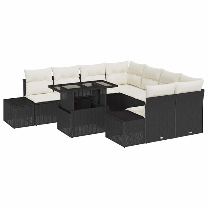 Set de canapele pentru grădină cu pernă 9 pcs negru și crem - WALTI WALTI