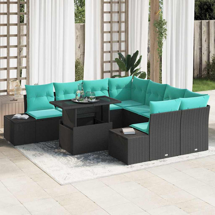 Set de canapele pentru grădină cu pernă 9 pcs Negru și Albastru WALTI