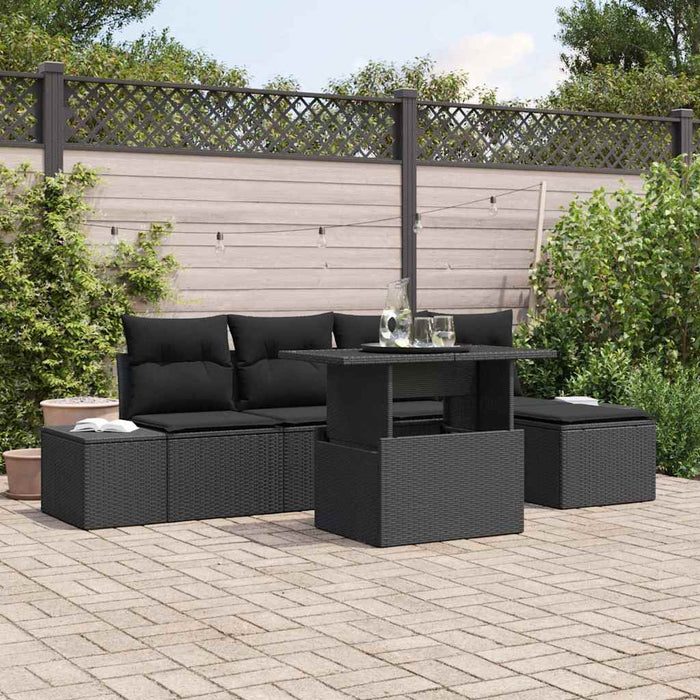 Set de canapele pentru grădină cu pernă 6 pcs Negru poliratan - WALTI WALTI