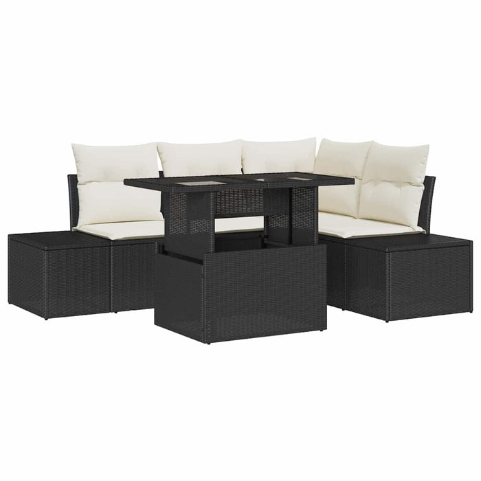 Set de canapele pentru grădină 5 buc. Negru și Crem poliratan WALTI