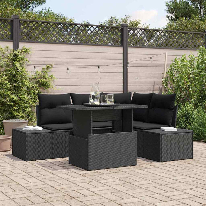 Set de canapele pentru grădină cu pernă 5 pcs Negru poliratan - WALTI WALTI