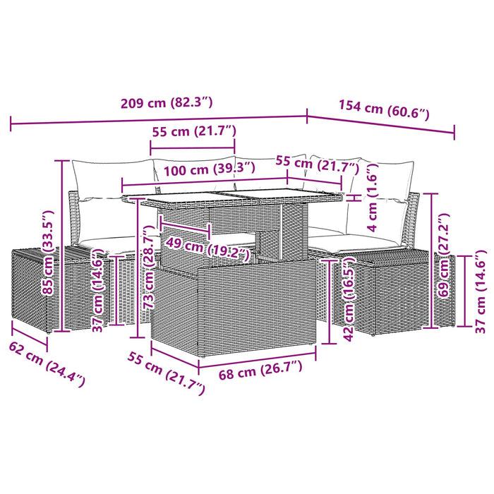 Set de canapele pentru grădină 6 pcs Maro și roșu poliratan - WALTI WALTI