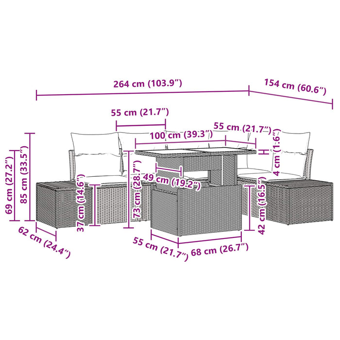 Set de canapele pentru grădină cu pernă 6 pcs maro și roșu - WALTI WALTI