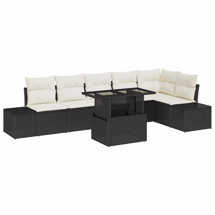 Set de canapele pentru grădină cu pernă 7 pcs negru și crem - WALTI WALTI