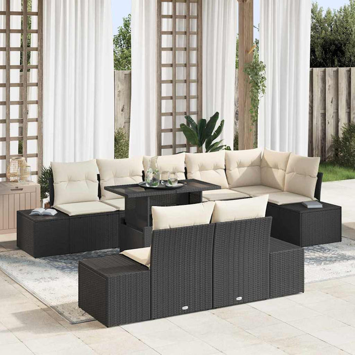 Set de canapele pentru grădină cu pernă 9 pcs negru și crem - WALTI WALTI
