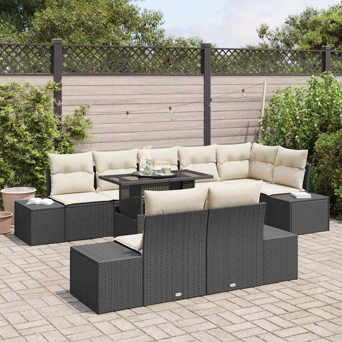 Set de canapele pentru grădină cu pernă 9 pcs negru și crem - WALTI WALTI