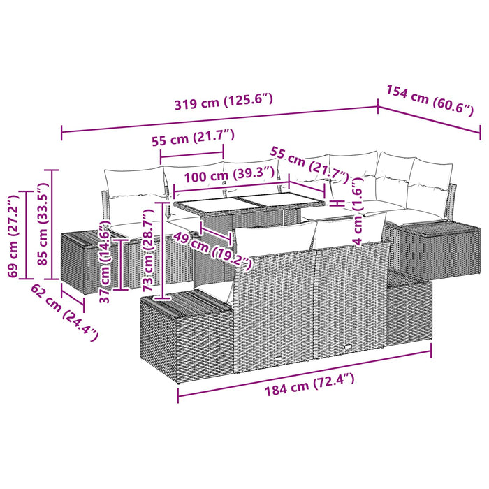 Set de canapele pentru grădină 9 pcs Maro și roșu poliratan - WALTI WALTI