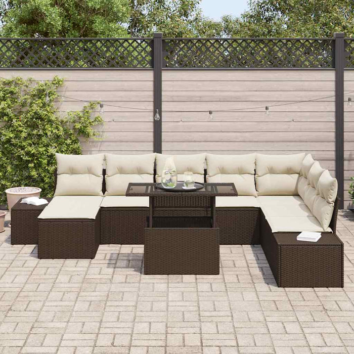 Set de canapele pentru grădină cu pernă 9 pcs maro și crem - WALTI WALTI