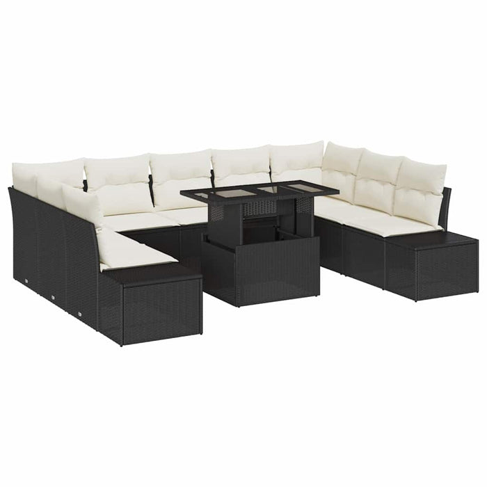 Set de canapele pentru grădină cu pernă 10 pcs negru și crem - WALTI WALTI