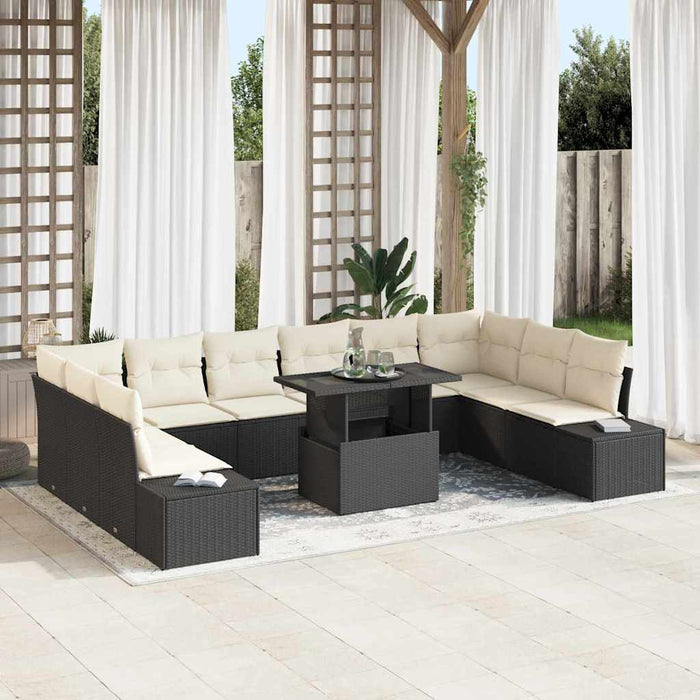 Set de canapele pentru grădină cu pernă 11 pcs negru și crem - WALTI WALTI