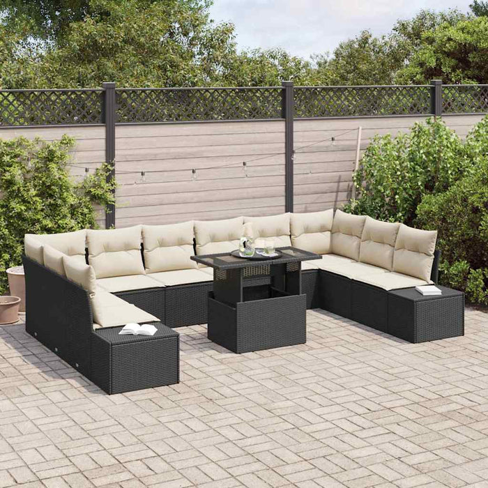 Set de canapele pentru grădină cu pernă 11 pcs negru și crem - WALTI WALTI