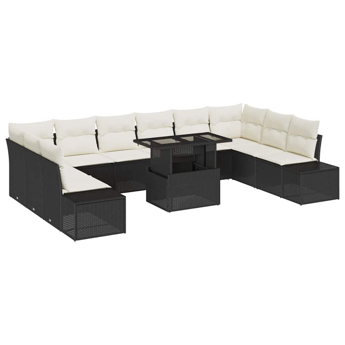 Set de canapele pentru grădină cu pernă 11 pcs negru și crem - WALTI WALTI
