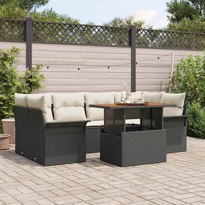 Set de canapele pentru grădină cu pernă 7 pcs negru și crem - WALTI WALTI