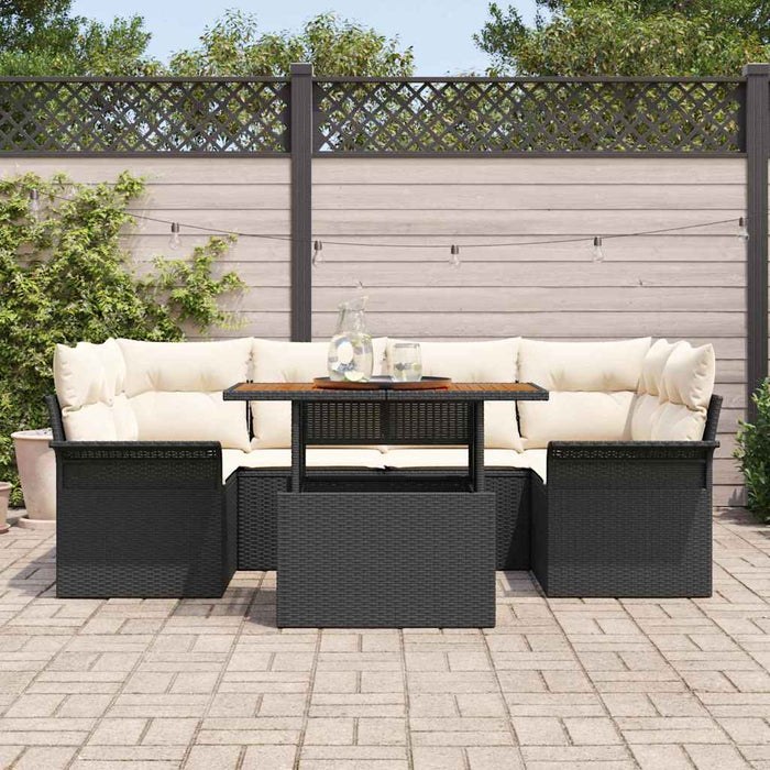 Set de canapele pentru grădină cu pernă 7 pcs negru și crem - WALTI WALTI