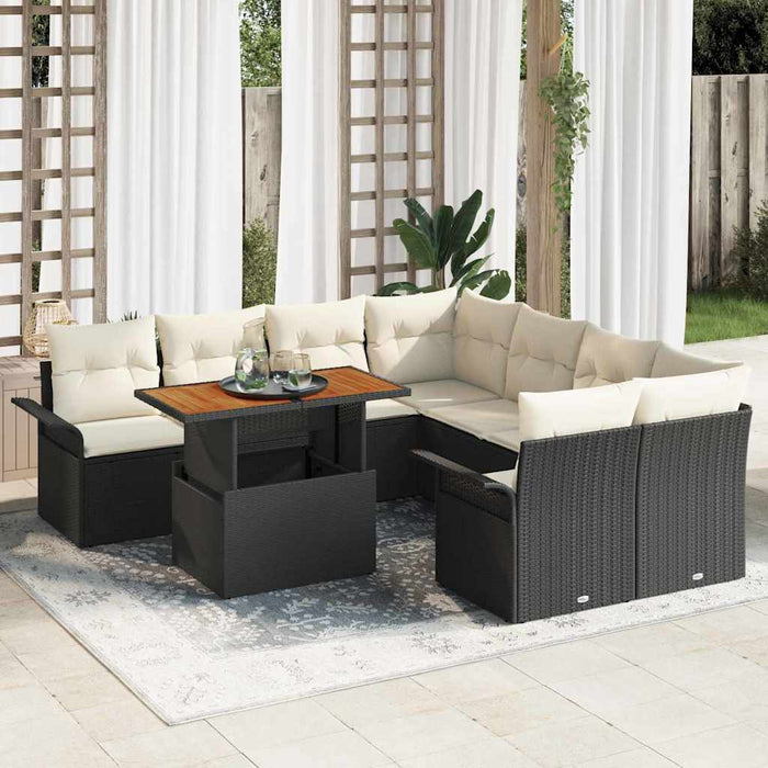 Set de canapele pentru grădină cu pernă 9 pcs negru și crem - WALTI WALTI