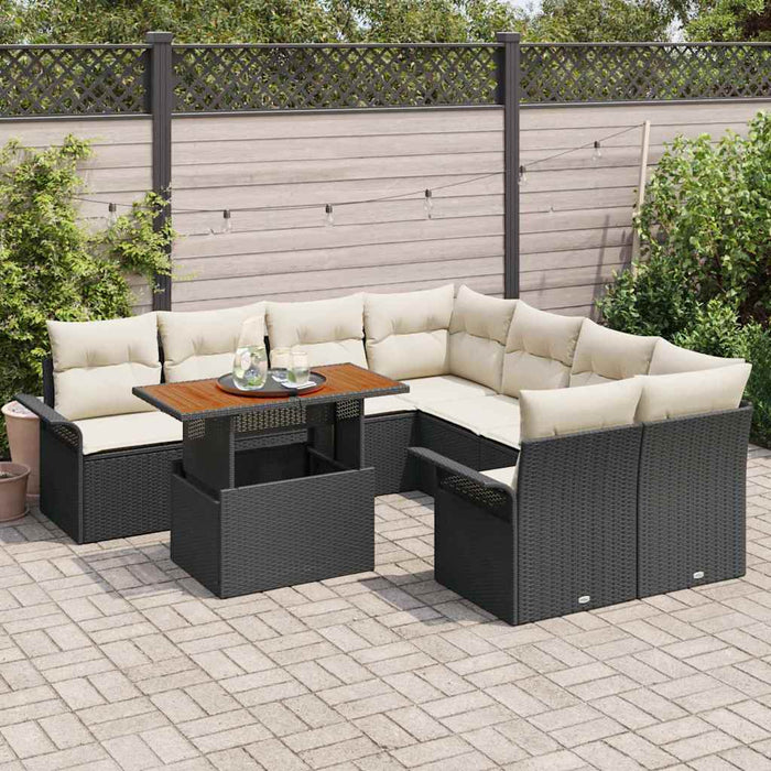 Set de canapele pentru grădină cu pernă 9 pcs negru și crem - WALTI WALTI
