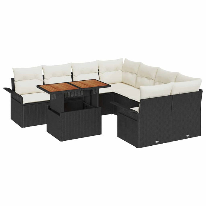 Set de canapele pentru grădină cu pernă 9 pcs negru și crem - WALTI WALTI